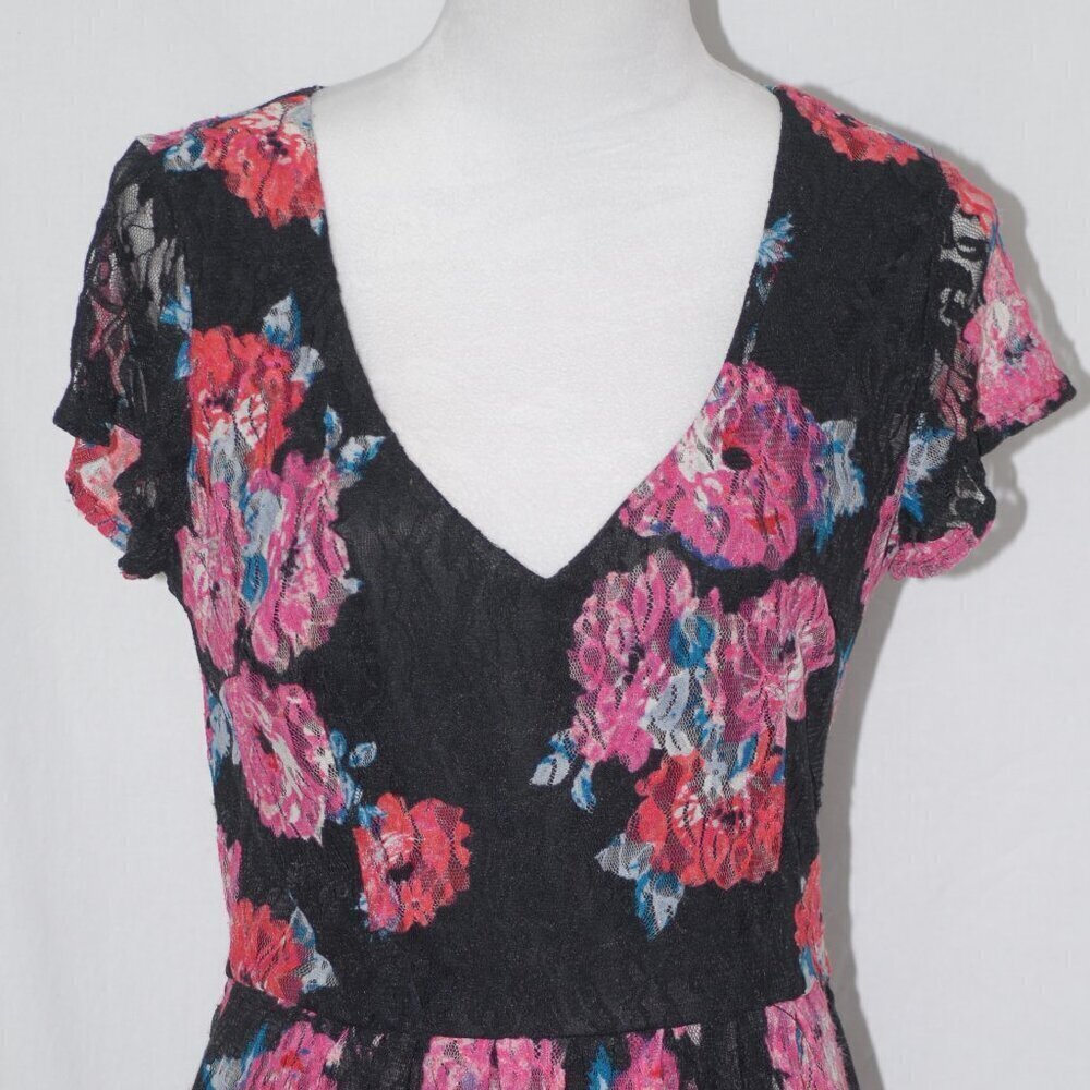 Cocktail Formal Dress EUC Womens Large Floral Black Lace Peekaboo Back - Picture 2 of 7